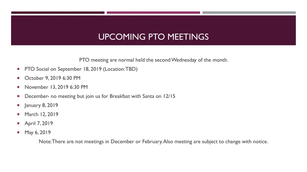 upcoming pto meetings