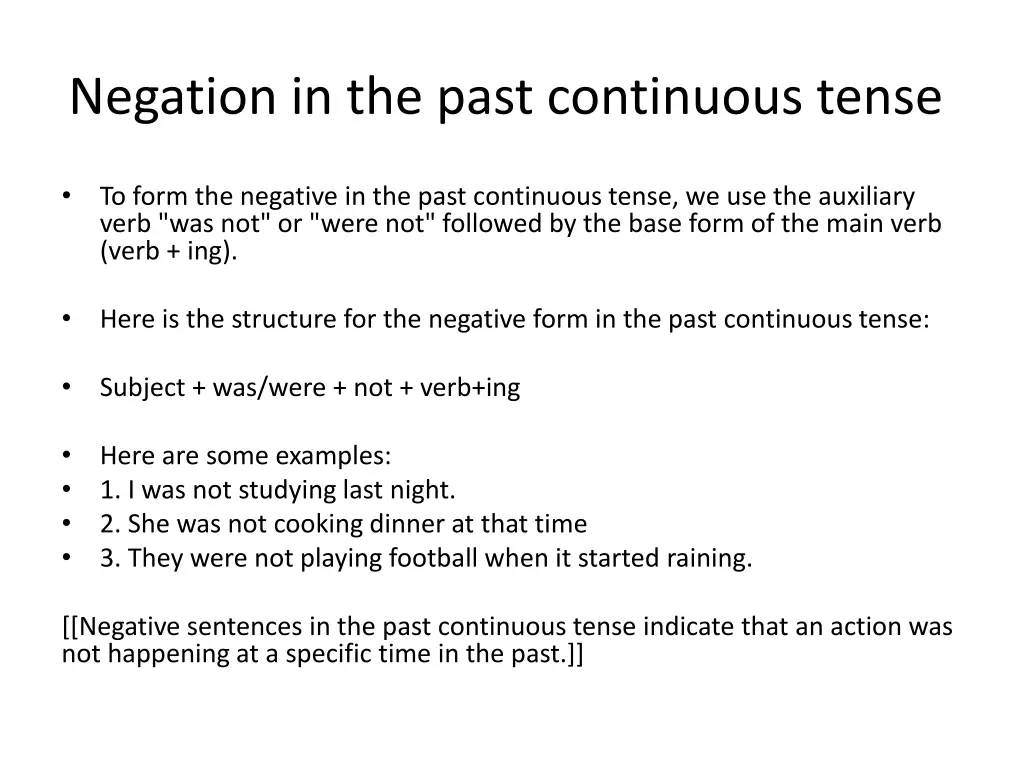 negation in the past continuous tense