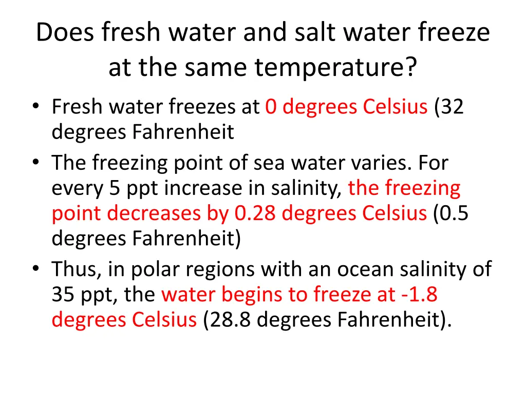 does fresh water and salt water freeze