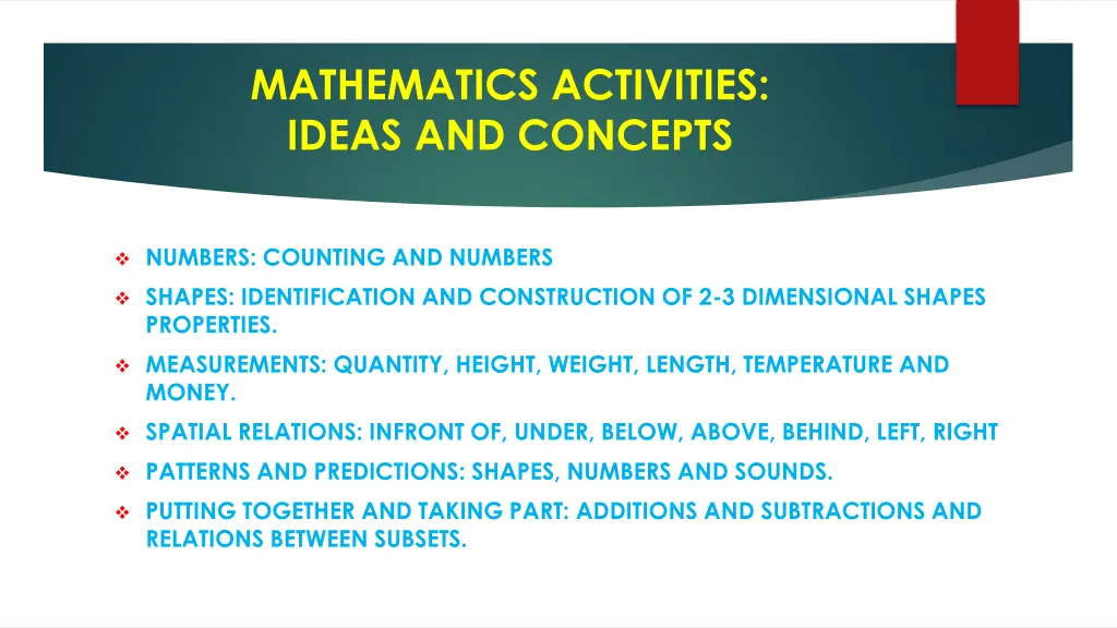 mathematics activities ideas and concepts