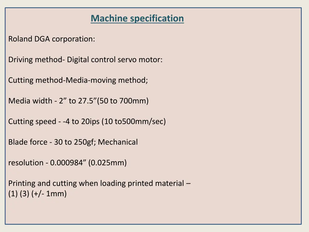 machine specification