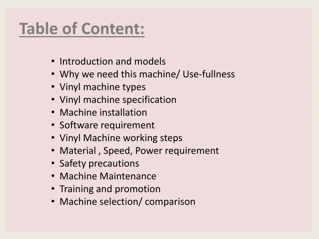 table of content