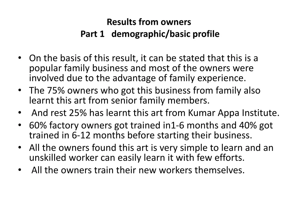 results from owners part 1 demographic basic 1