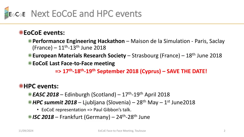 next next eocoe eocoe and hpc events