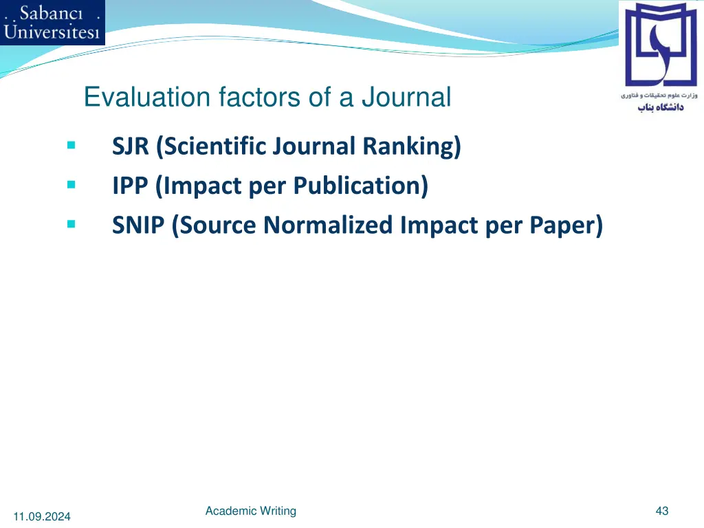 evaluation factors of a journal