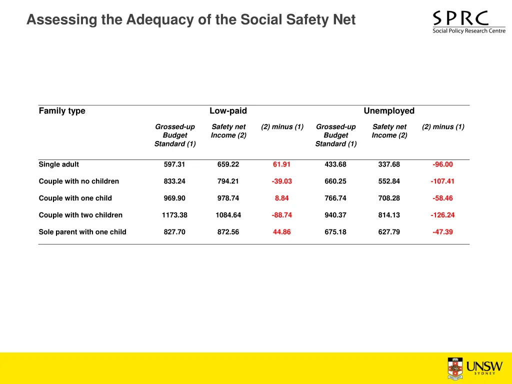 assessing the adequacy of the social safety net