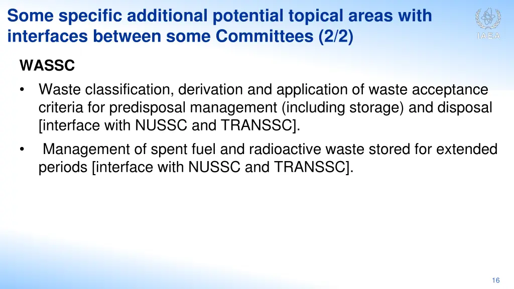 some specific additional potential topical areas 1