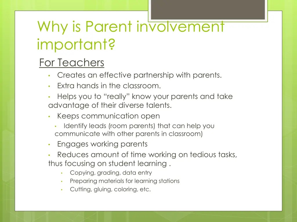 why is parent involvement important for teachers