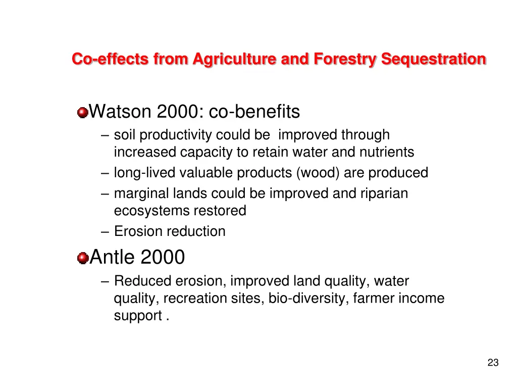 co effects from agriculture and forestry