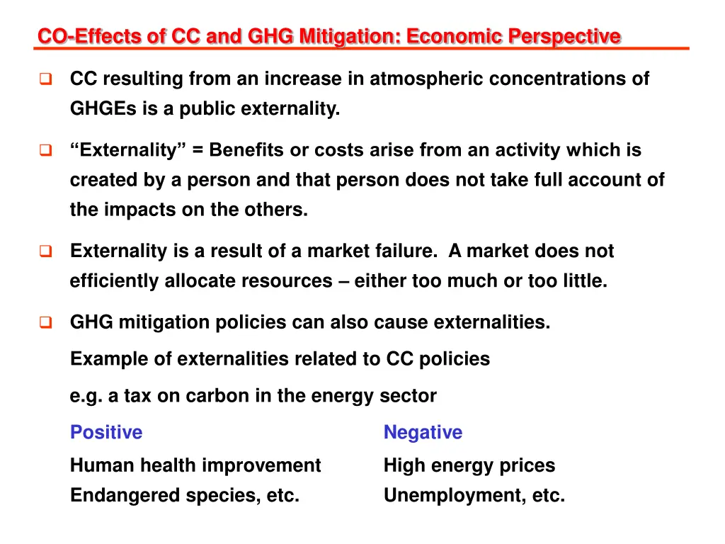 co effects of cc and ghg mitigation economic