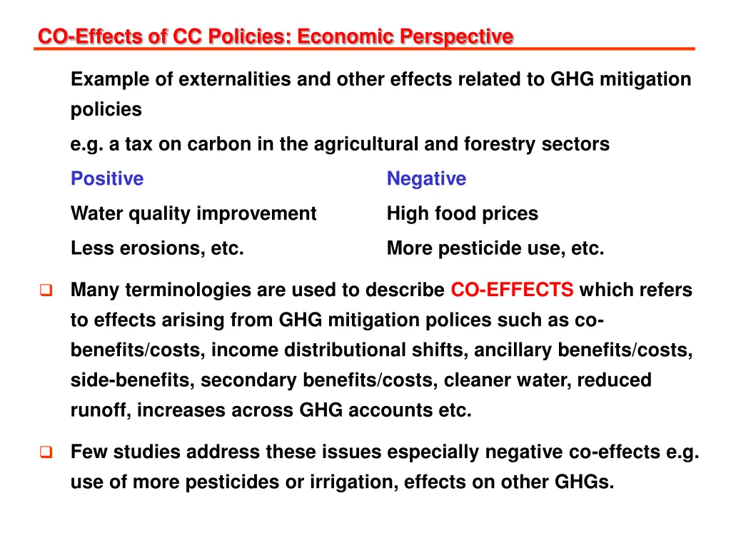 co effects of cc policies economic perspective