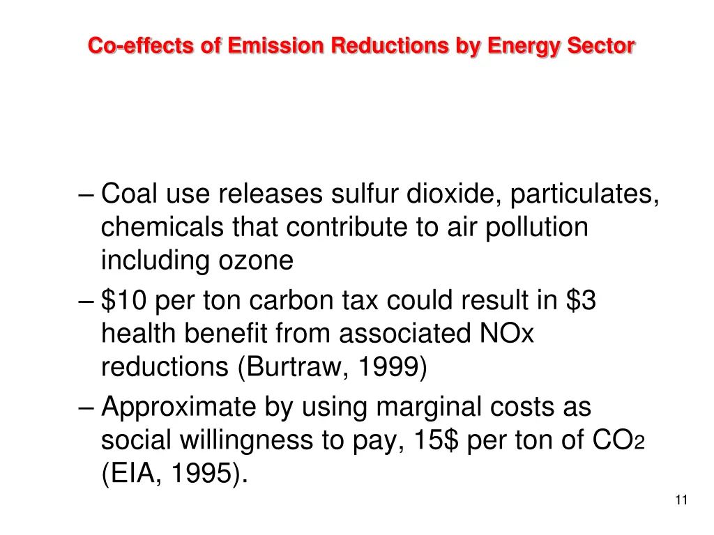 co effects of emission reductions by energy sector