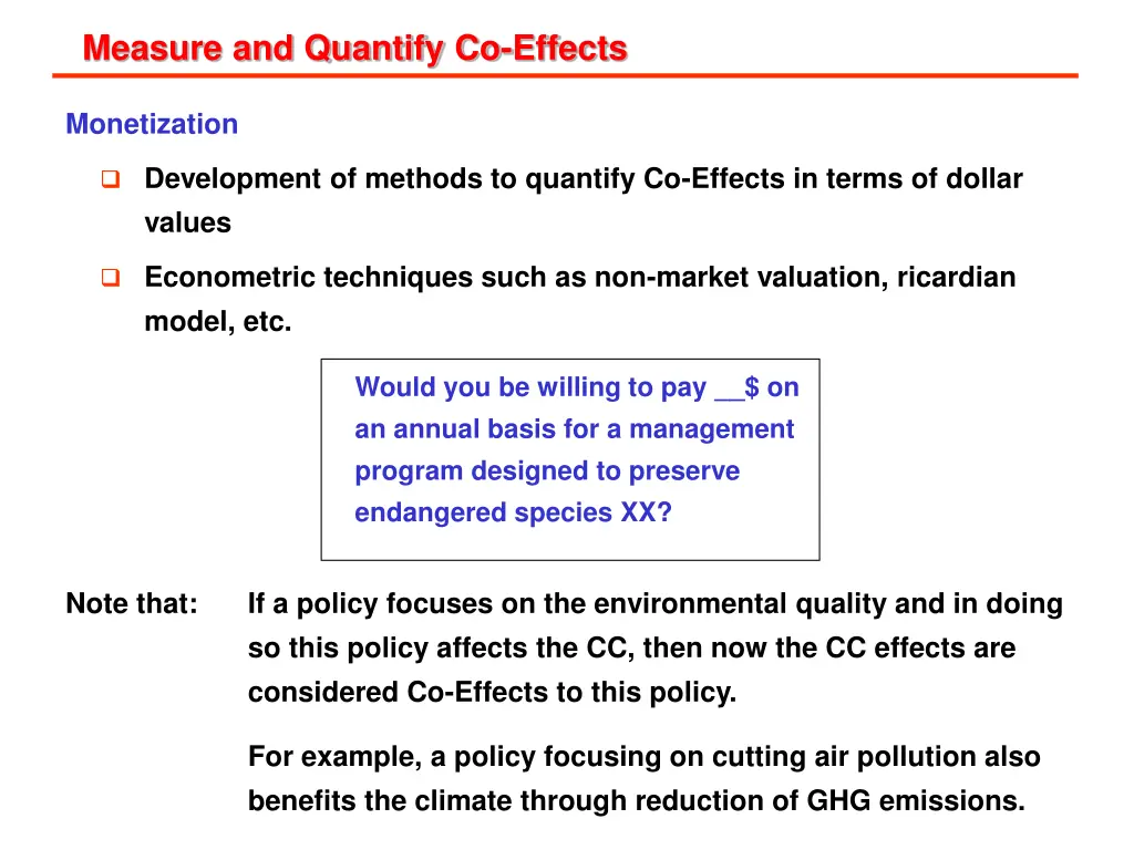 measure and quantify co effects 1