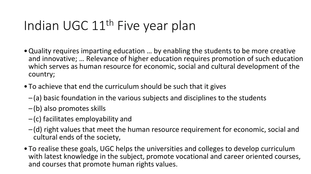 indian ugc 11 th five year plan