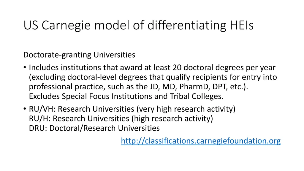 us carnegie model of differentiating heis