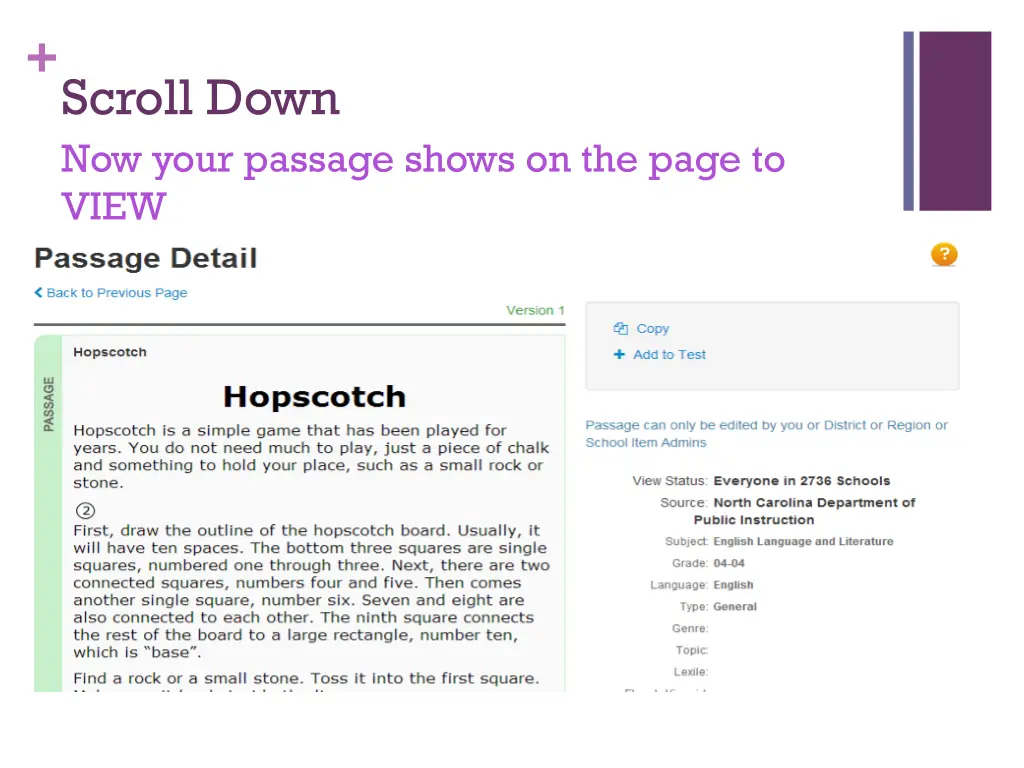 scroll down now your passage shows on the page