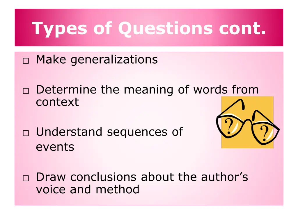 types of questions cont