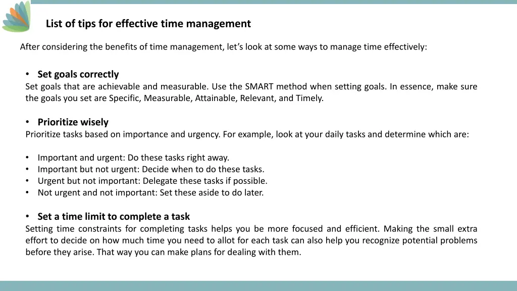 list of tips for effective time management