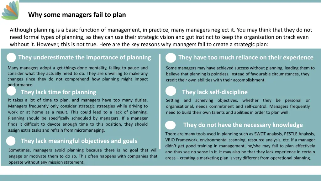 why some managers fail to plan