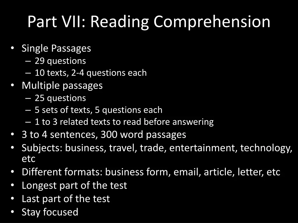 part vii reading comprehension