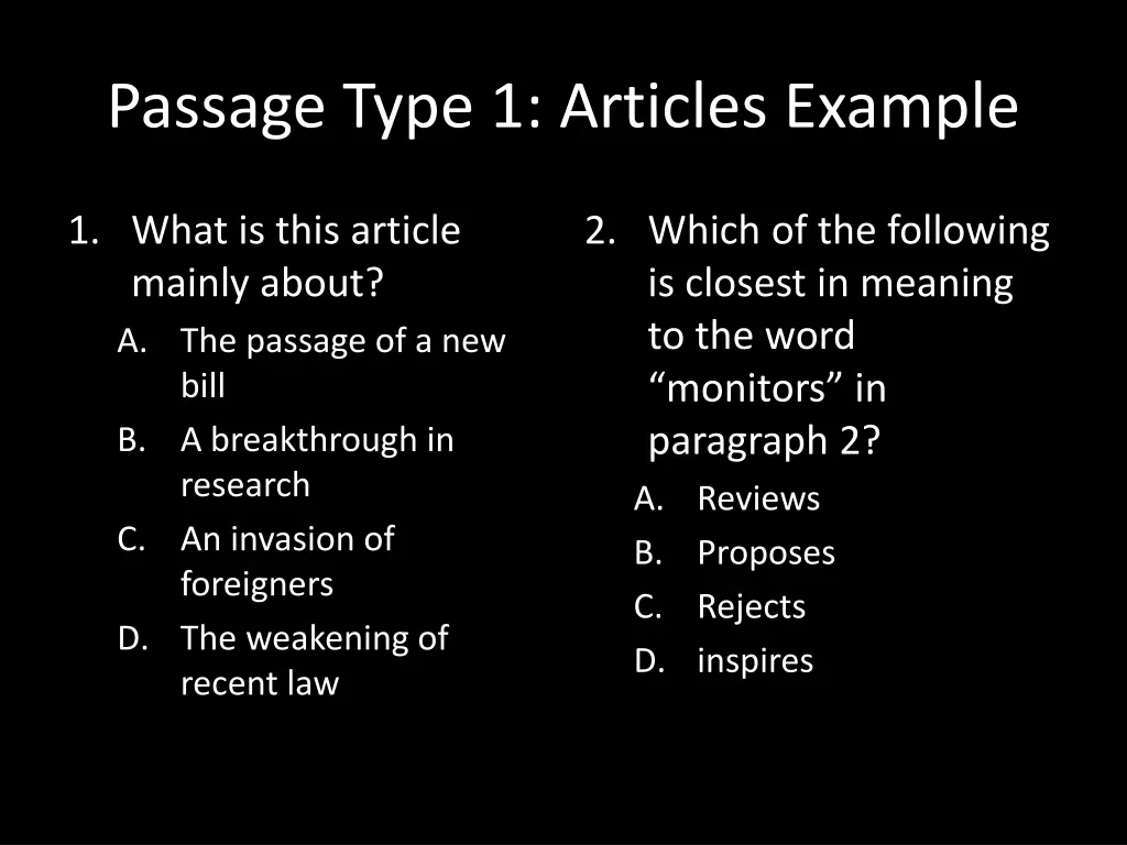 passage type 1 articles example 1