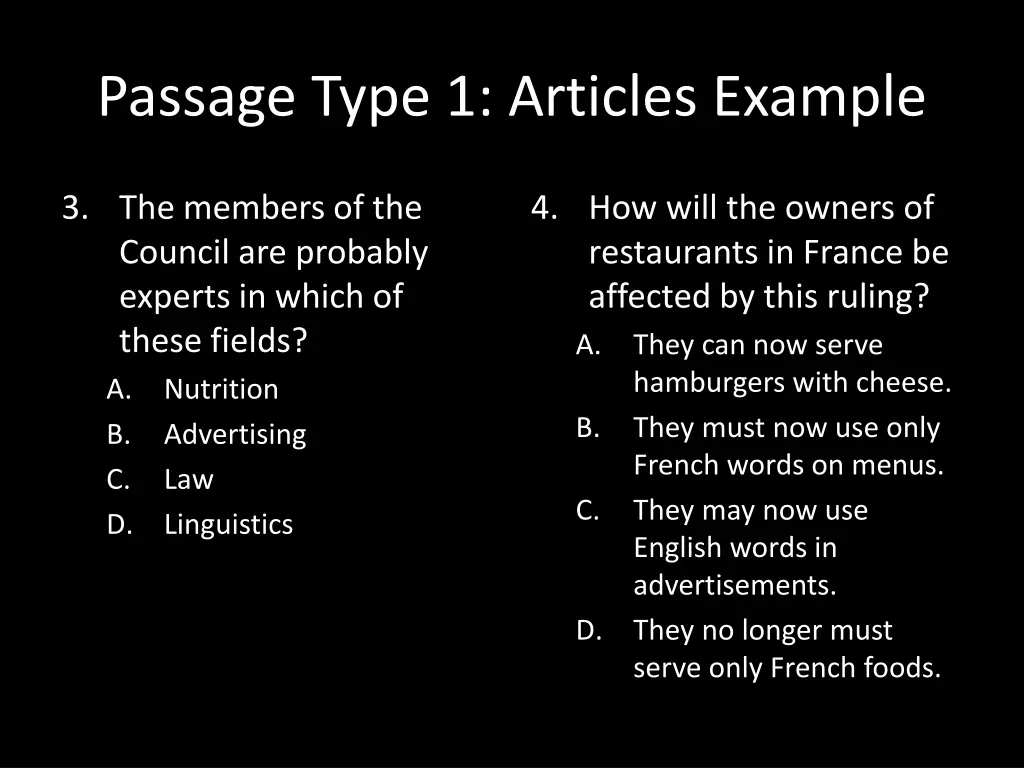 passage type 1 articles example 2