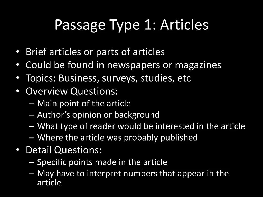 passage type 1 articles