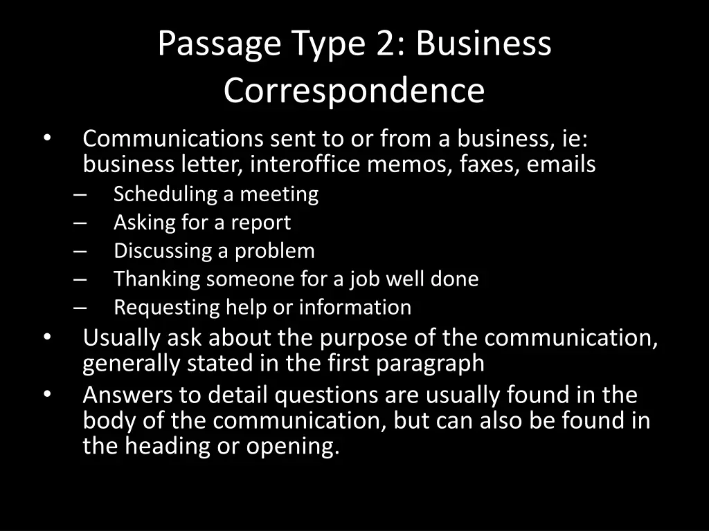 passage type 2 business correspondence