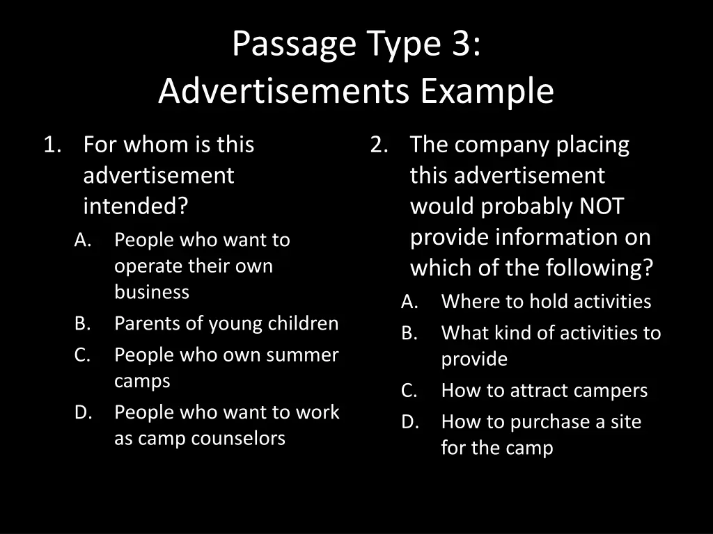 passage type 3 advertisements example