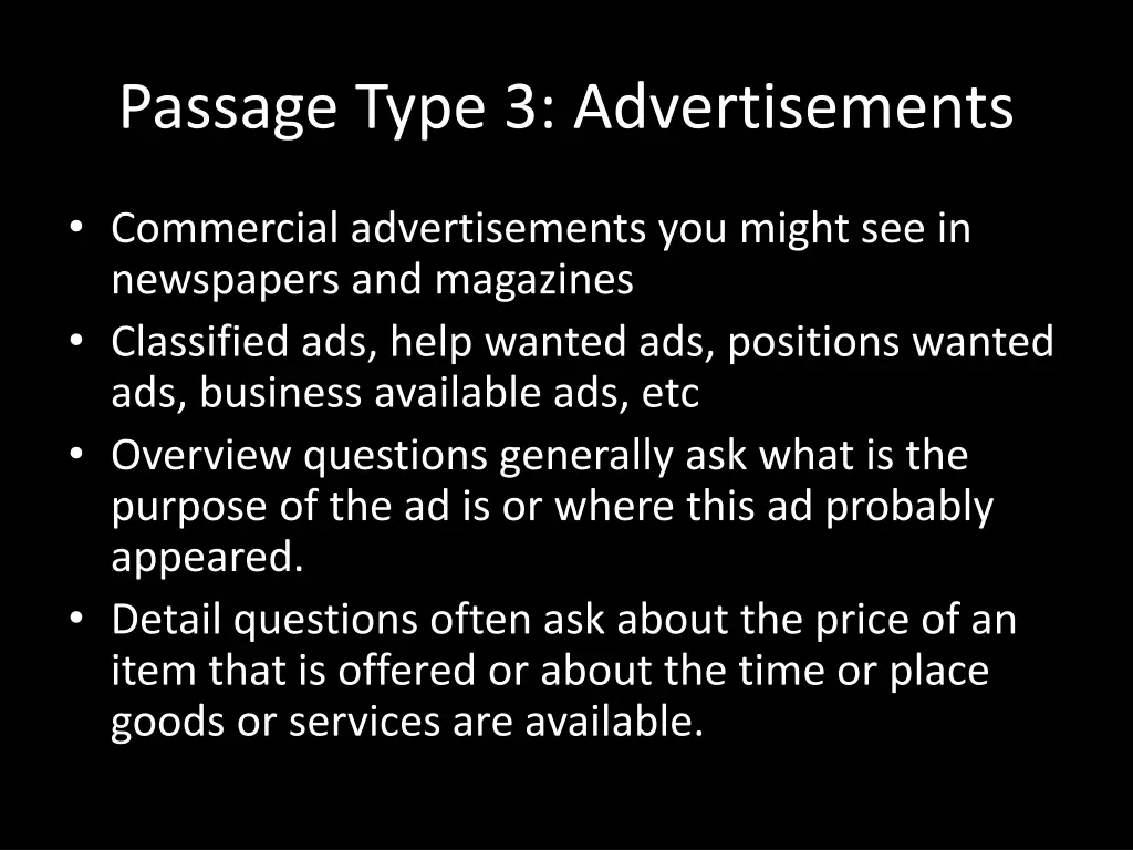 passage type 3 advertisements