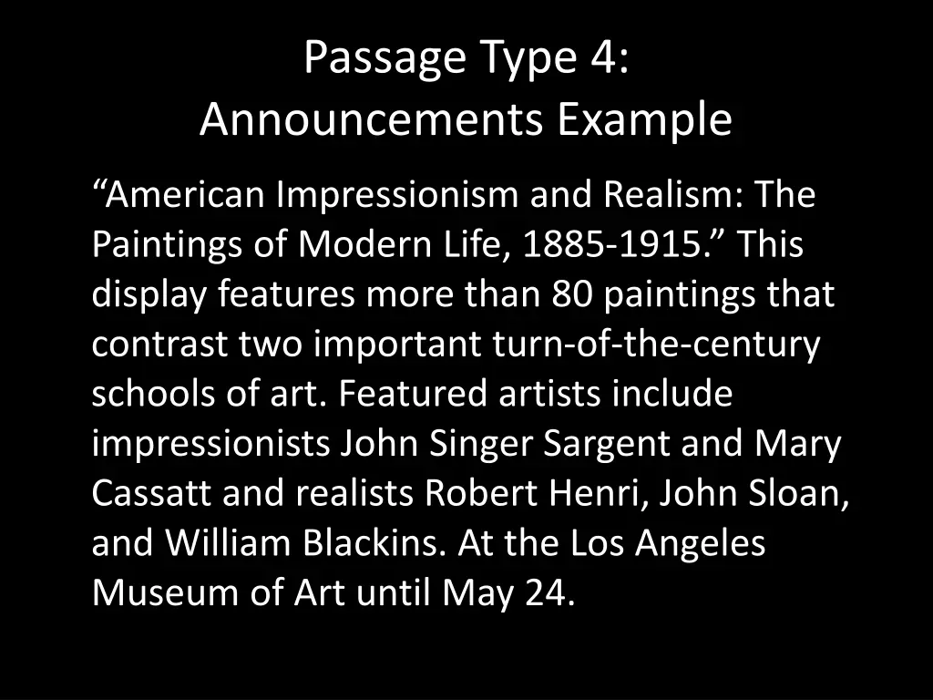 passage type 4 announcements example