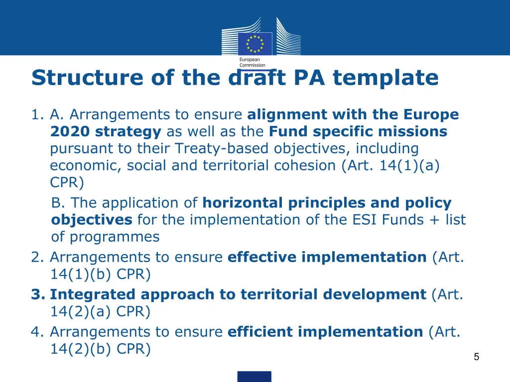 structure of the draft pa template