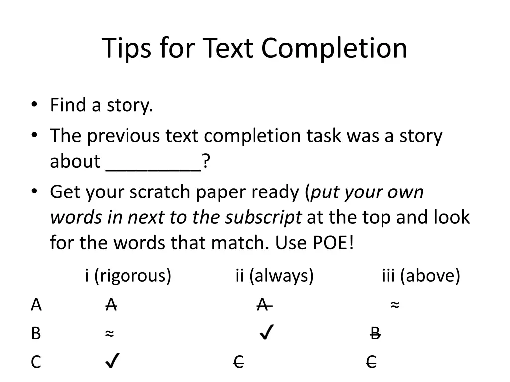 tips for text completion