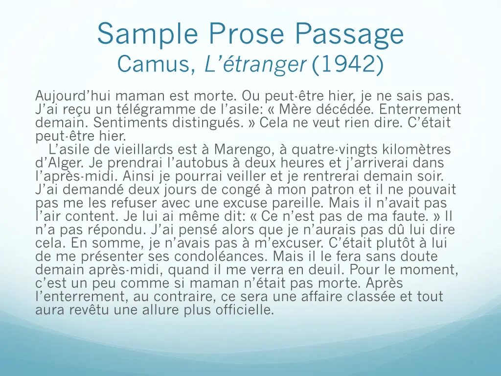 sample prose passage camus l tranger 1942