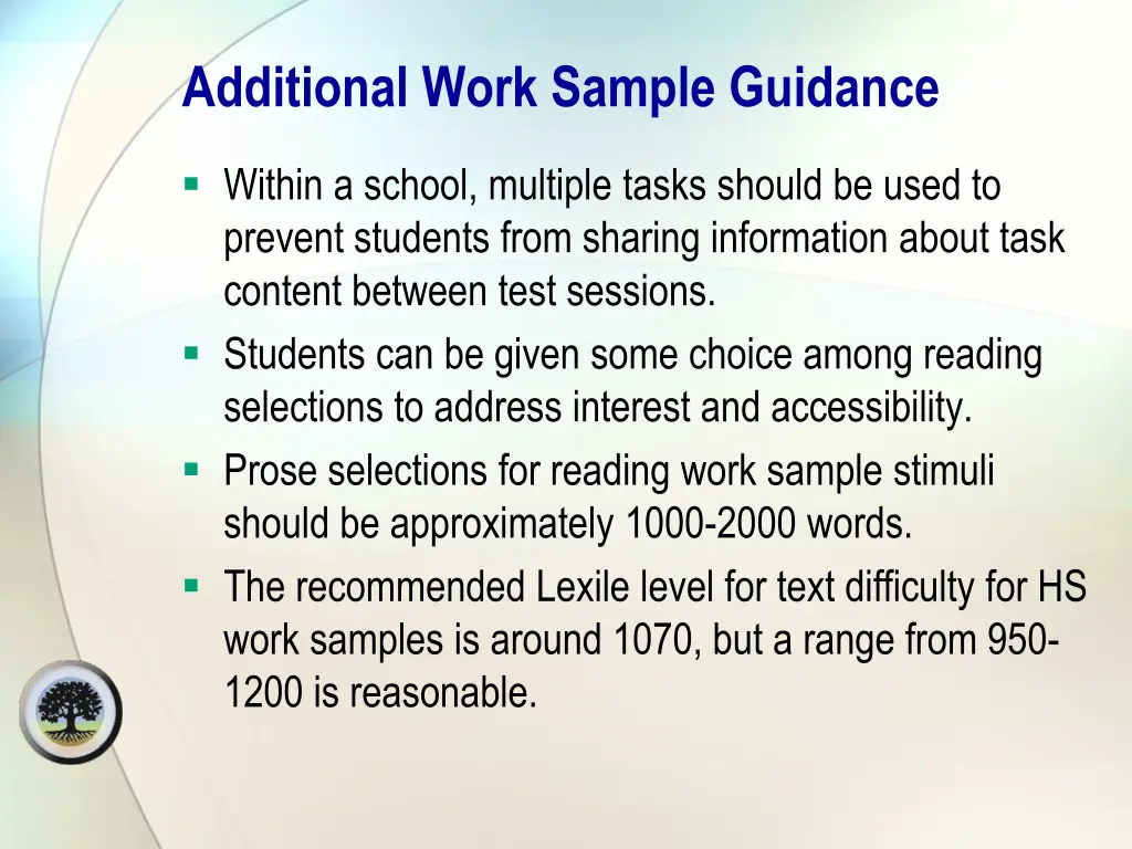 additional work sample guidance