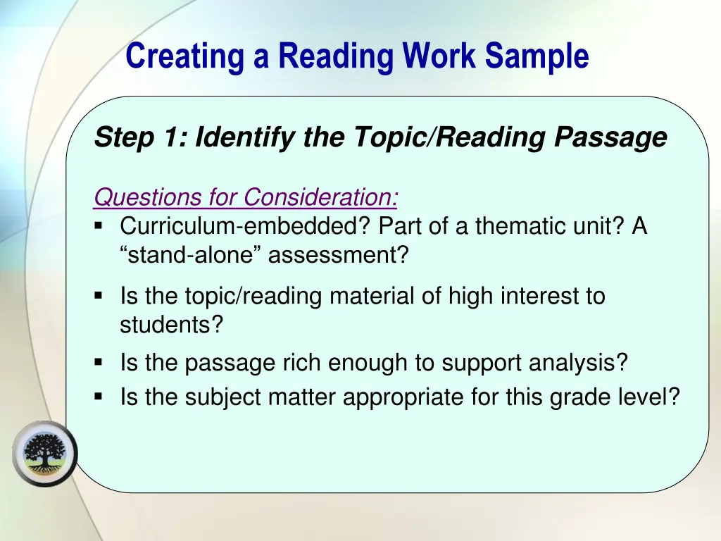 creating a reading work sample 1