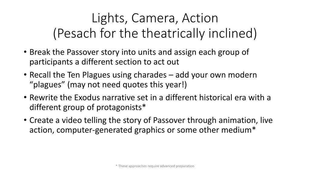 lights camera action pesach for the theatrically