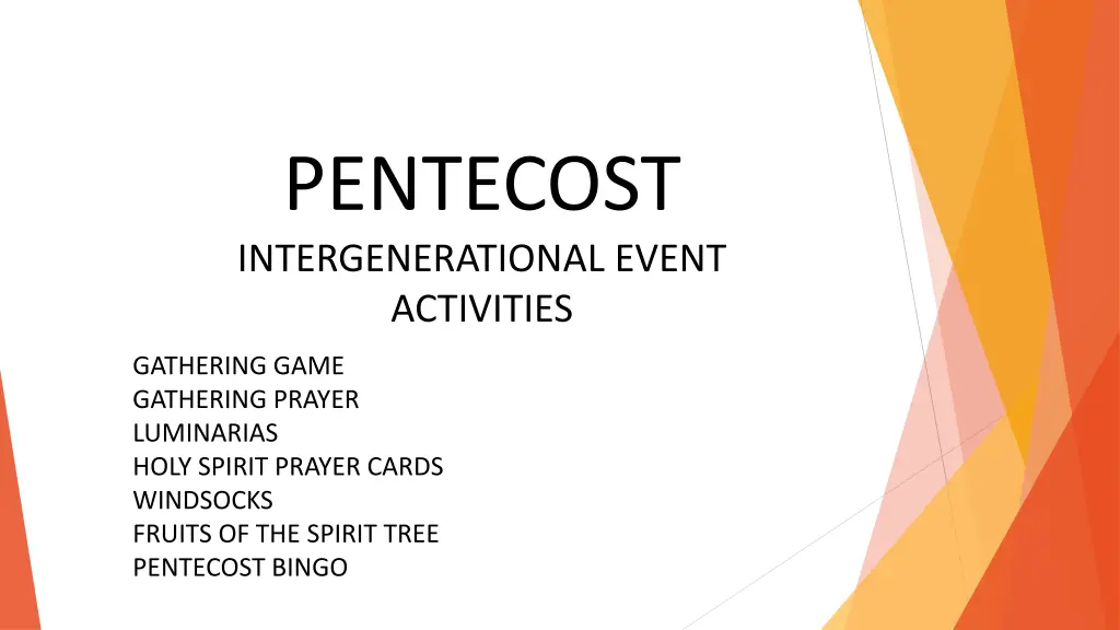 pentecost intergenerational event activities