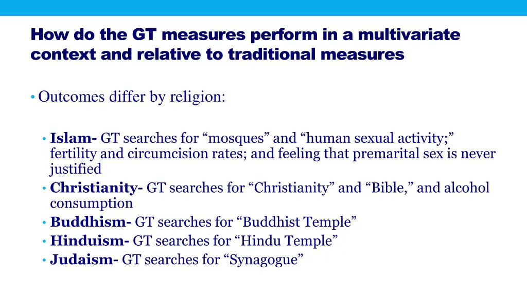 how do the gt measures perform in a multivariate