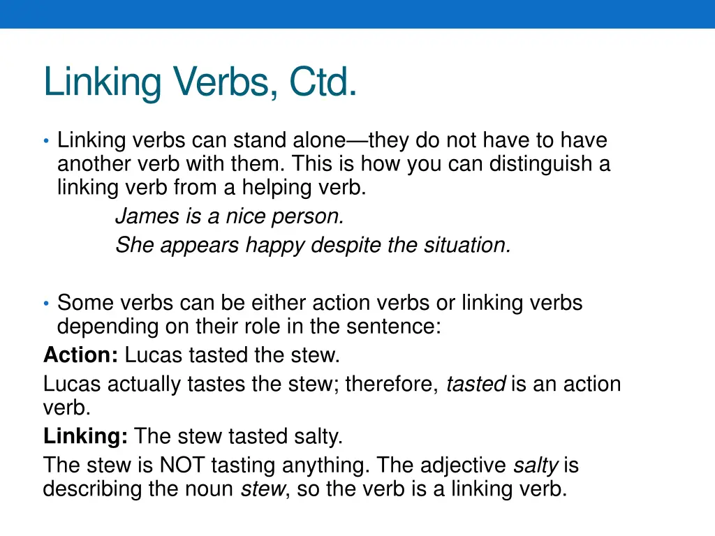 linking verbs ctd