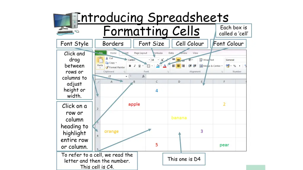 introducing spreadsheets formatting cells font