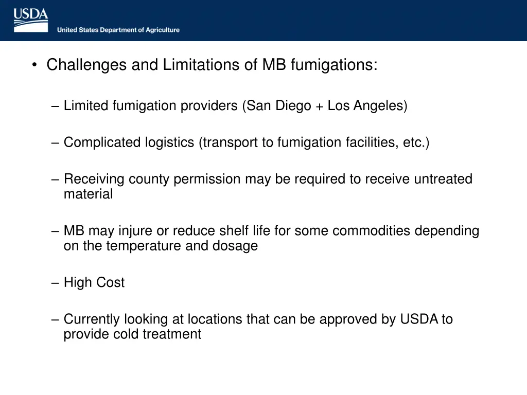 challenges and limitations of mb fumigations