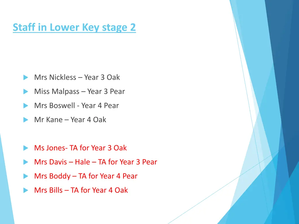 staff in lower key stage 2