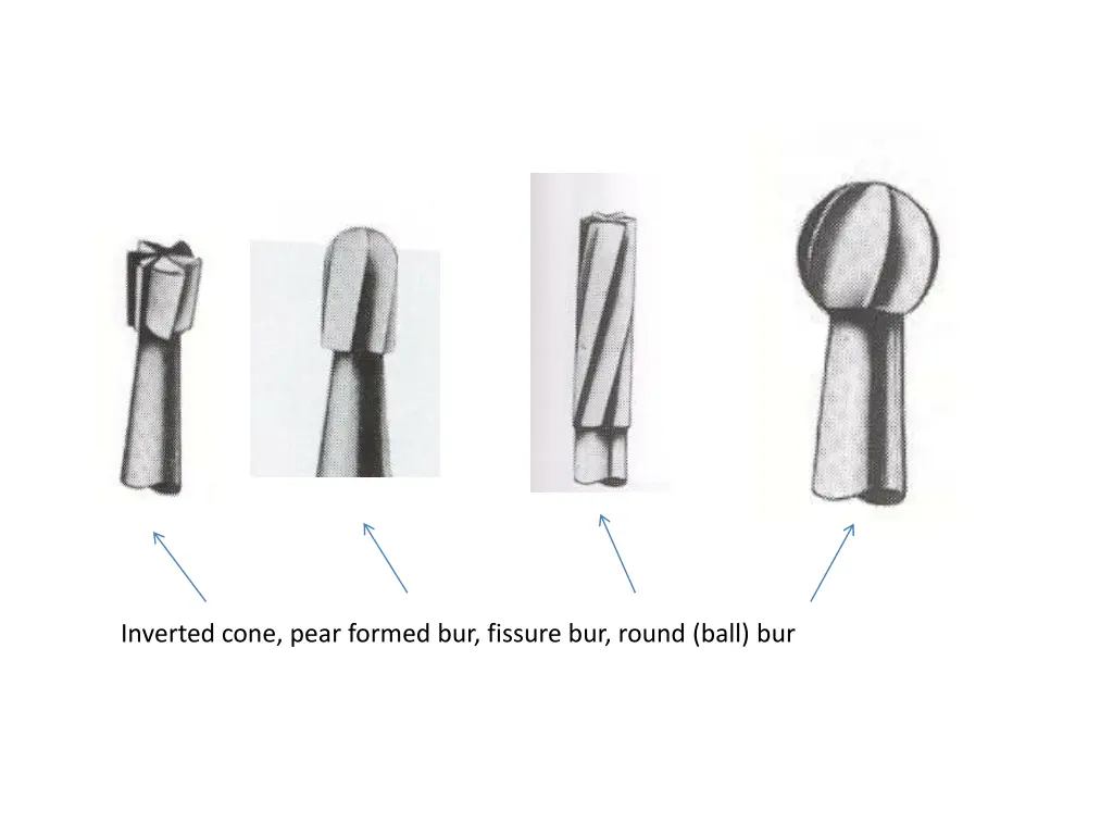 inverted cone pear formed bur fissure bur round