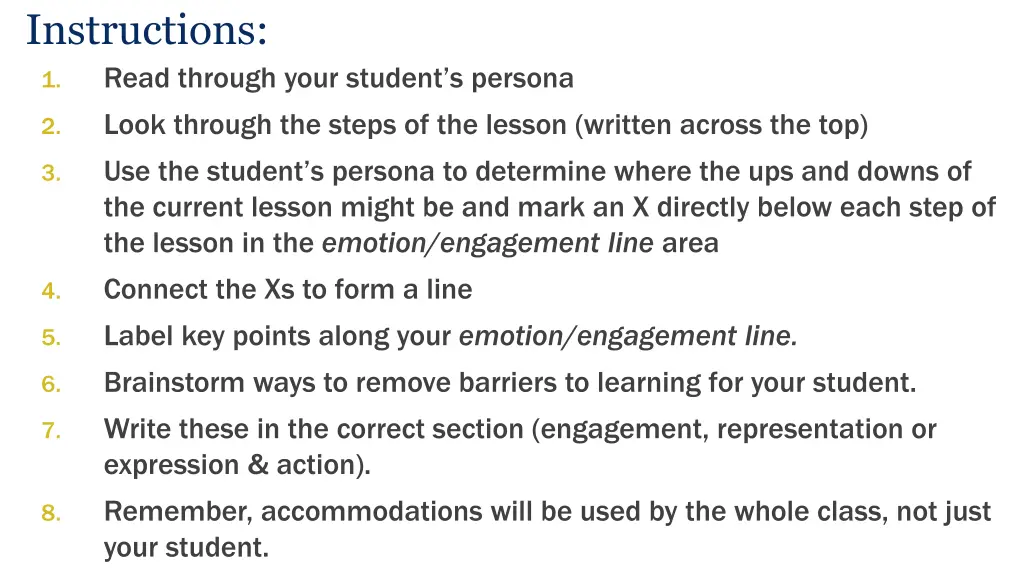 instructions read through your student s persona