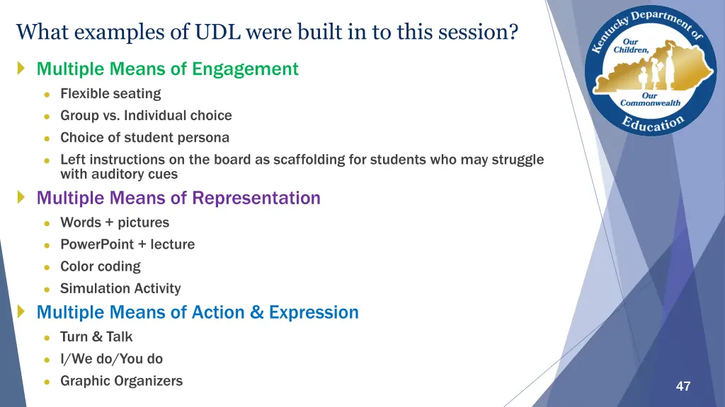 what examples of udl were built in to this session