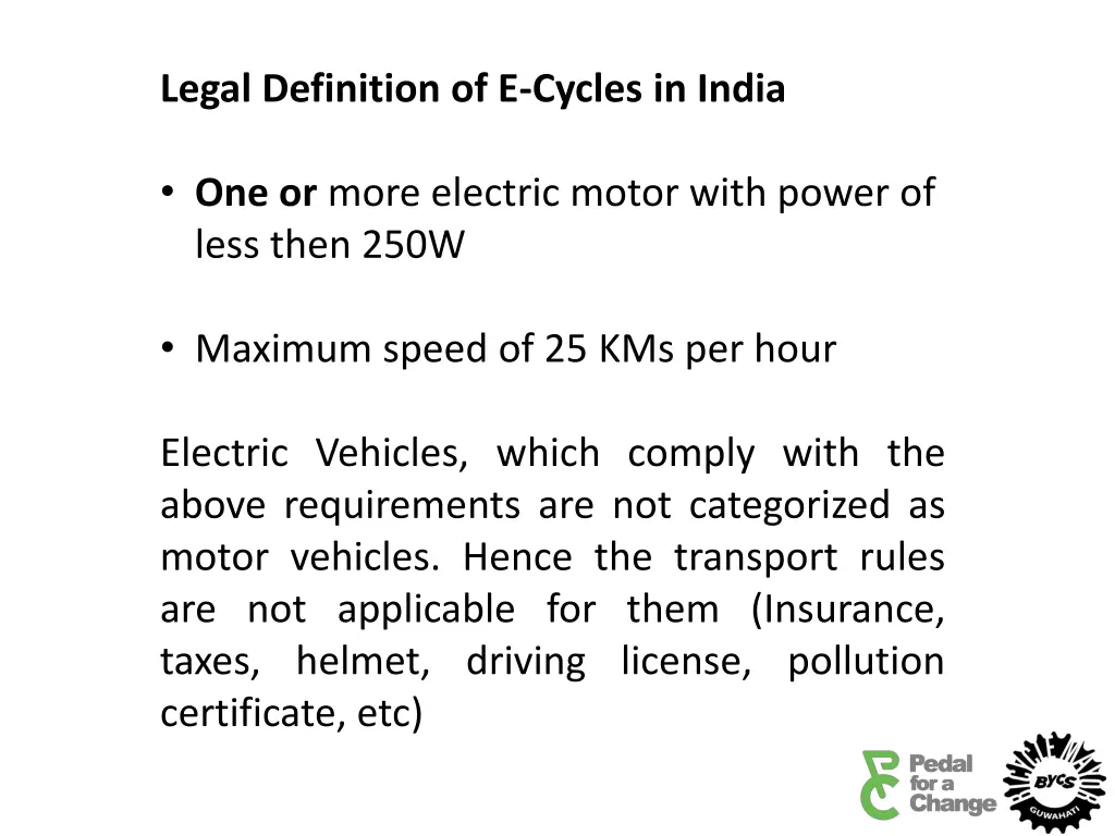 legal definition of e cycles in india