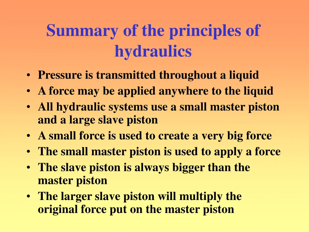 summary of the principles of hydraulics