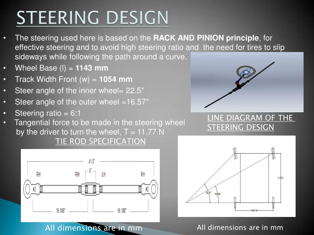 the steering used here is based on the rack