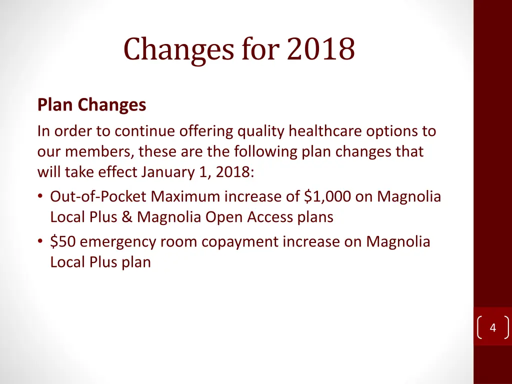 changes for 2018